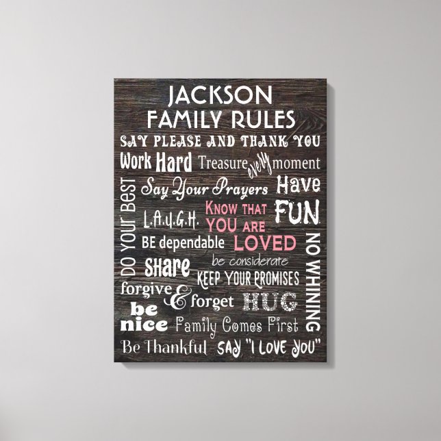 Lienzo "Reglas familiares" personalizadas (Anverso)
