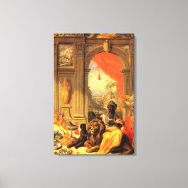 Lienzo Reina africana e hijo con león en palacio