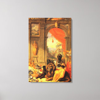 Lienzo Reina africana e hijo con león en palacio