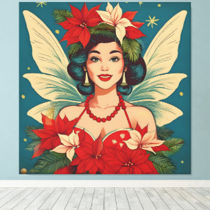 Lienzo Reina de la belleza pin-up navideña tropical retro