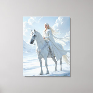 Lienzo Reina Elfa Cabalgando un Majestuoso Caballo Blanco
