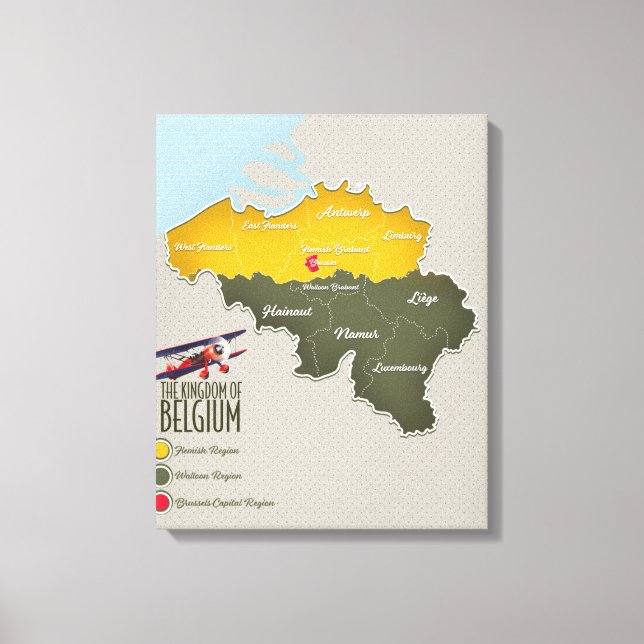 Lienzo Reino de Bélgica mapa hermoso (Anverso)