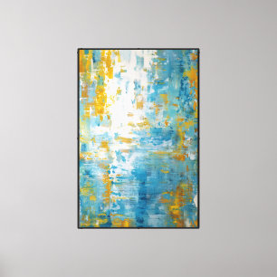 Lienzo Relámpago de Veta Azul y Dorado Abstracto