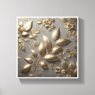 Lienzo Relieve Floral Dorado 3D de Lujo - Metálico Elegan