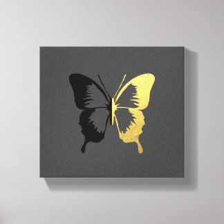 Lienzo Relieve metalizado dorado falso y mariposa negra