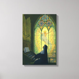 Lienzo Religión antigua, monja tocando un órgano en la ig