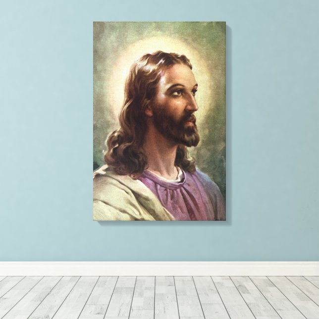 Lienzo Religioso vintage, retrato de Jesucristo con Halo (Insitu (piso de madera))