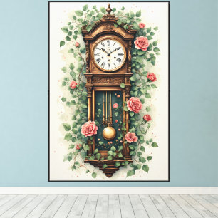 Lienzo Reloj Antiguo Rodeado de Rosas y Enredaderas