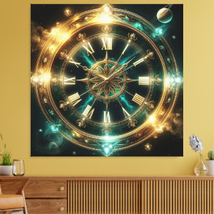 Lienzo Reloj Astronómico Con Adornos Dorados