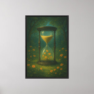 Lienzo Reloj de arena de cristal en jardín encantado