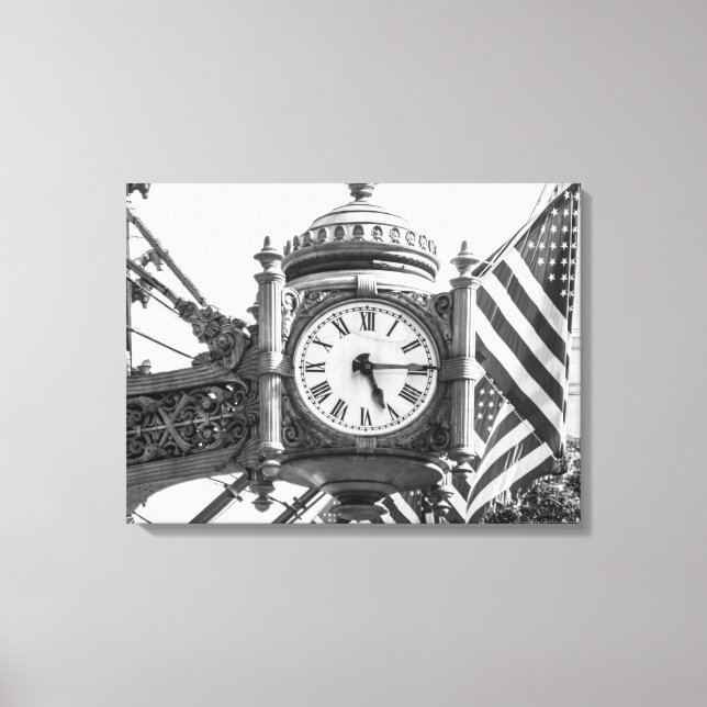Lienzo Reloj de calle estatal | Paisaje negro y blanco (Anverso)