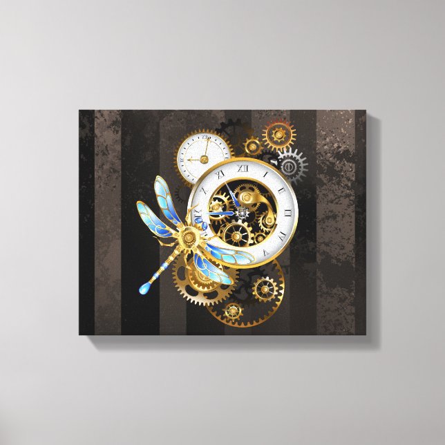 Lienzo Reloj de vapor con libélula mecánica (Anverso)