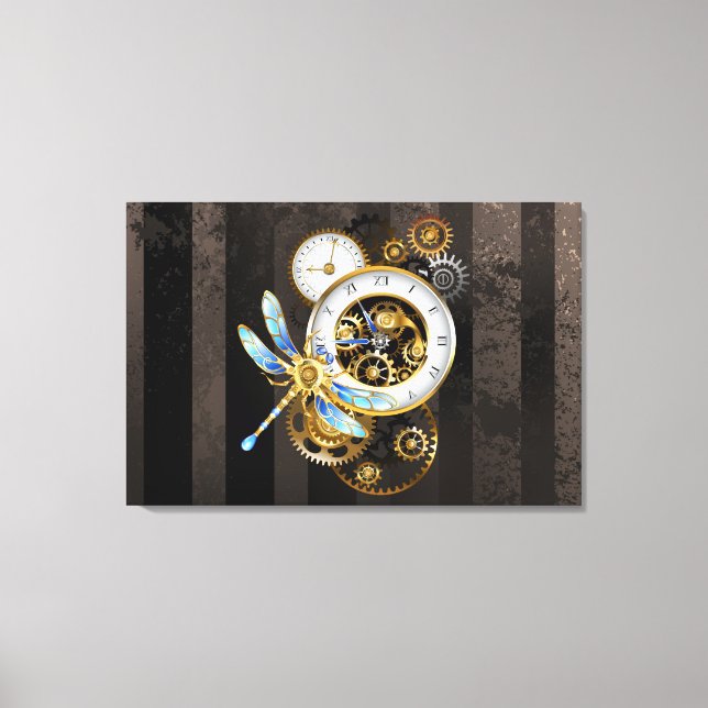 Lienzo Reloj de vapor con libélula mecánica (Anverso)
