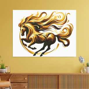 Lienzo Remolino Dorado – Caballo Regio en Movimiento