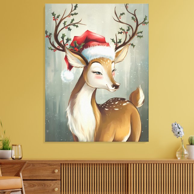 Lienzo Reno festivo con Holly y Santa Hat (Insitu (Sala de estar))