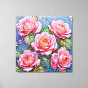 Lienzo Representación de rosas rosadas vibrantes e intrin