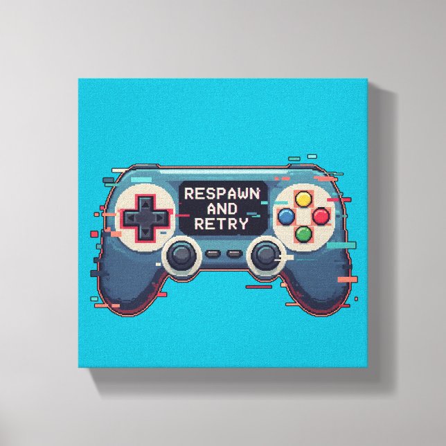 Lienzo Respawn and Retry - Retro Gaming Glitch Art (Anverso)