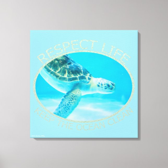 Lienzo Respetar la vida, mantener limpio el océano (Anverso)
