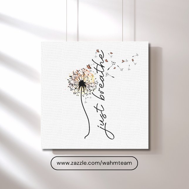 Lienzo Respira Dandelion Butterfly Inspiración Yoga (Just Breathe Dandelion Blowing in Wind Wall Art Canvas)