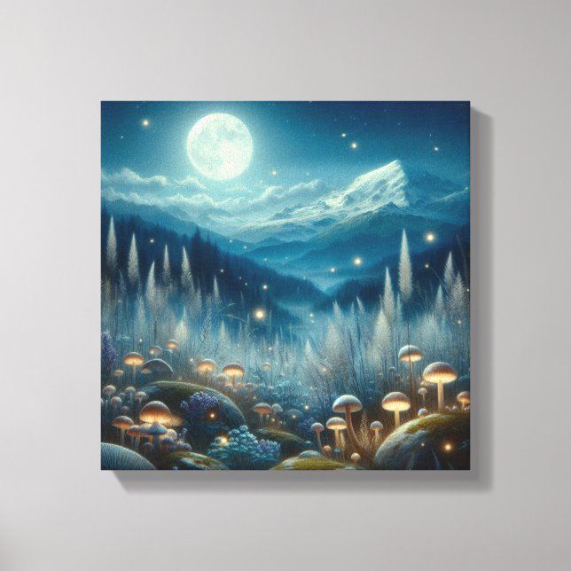 Lienzo Resplandor de la pradera iluminada por la luna con (Anverso)