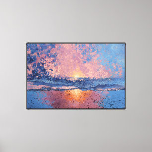 Lienzo Resplandor del Atardecer Sobre Olas del Océano Art