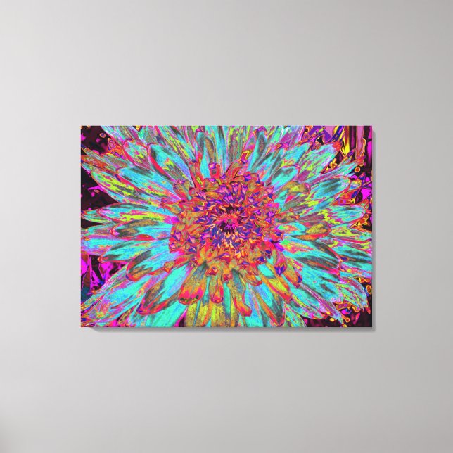 Lienzo Resumen azul Verde azulado psicodélico Dahlia deco (Anverso)