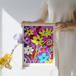 Lienzo Resumen De Flores Amarillas En Viva Magenta