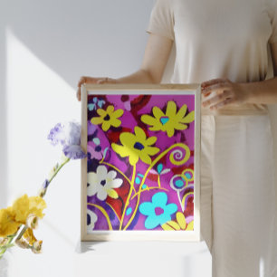 Lienzo Resumen De Flores Amarillas En Viva Magenta