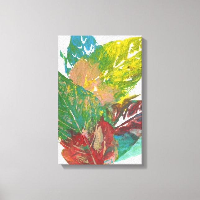 Lienzo Resumen de hojas deja pintura original botánica (Anverso)