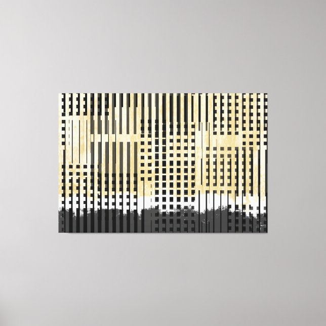 Lienzo Resumen de patrón blanco, amarillo y franja negra (Anverso)