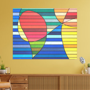 Lienzo Resumen de rayas azules con formas rojas y amarill