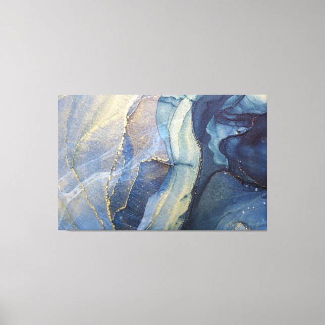 Lienzo Resumen de tinta azul y dorada de alcohol (Anverso)