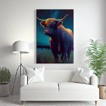 Lienzo Resumen De Vacas De Las Tierras Altas En Un Campo<br><div class="desc">Resumen De Vacas De La Tierras Altas En Un Campo En La Impresión De Lienzos Coloridos De Noche. Hermosa vaca moderna en un pasto rural por la noche rodeada de estrellas.</div>