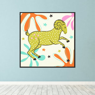 Lienzo Resumen de Zodiac Folkart Boho Aries Ram