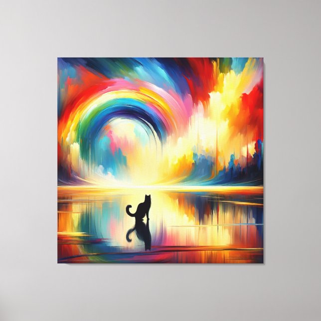 Lienzo Resumen del arco iris y el gato que refleja el agu (Anverso)