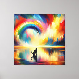 Lienzo Resumen del arco iris y el gato que refleja el agu