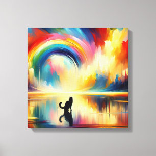Lienzo Resumen del arco iris y el gato que refleja el agu