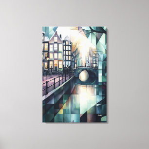 Lienzo Resumen del Skyline Geométrico Amsterdam con Canal