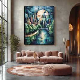 Lienzo Resumen del Skyline Geométrico de París con la Tor