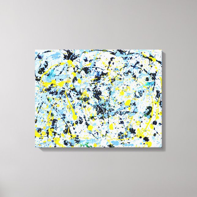 Lienzo Resumen en azul, amarillo y negro (Anverso)