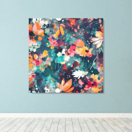 Lienzo Resumen floral brillante Verde azulado y multicolo