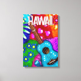 Lienzo Resumen Funky Ukulele Floral Tropical Verde azulad