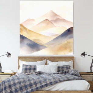 Lienzo Resumen minimalista acuarela de las montañas beige