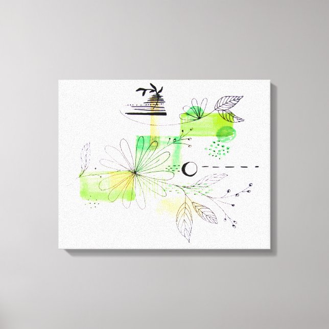 Lienzo Resumen moderno Floral negro y verde (Anverso)