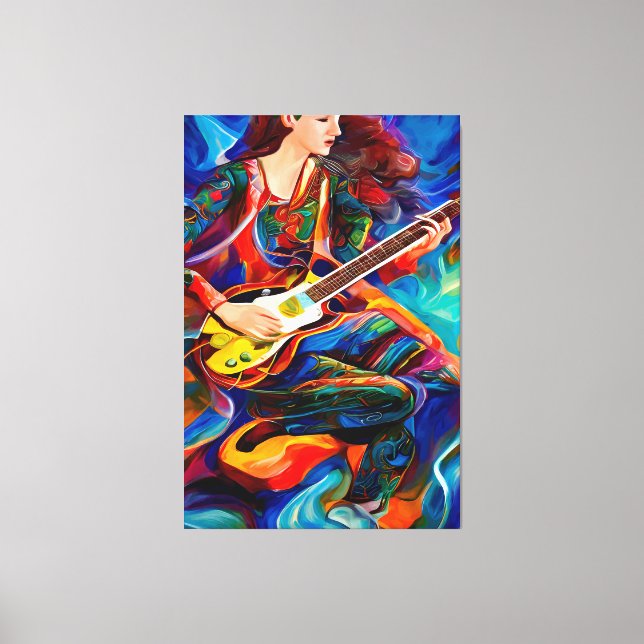 Lienzo Resumen Mujer jugando a la guitarra (Anverso)