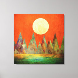 Lienzo Resumen Paisaje Montañas de Luna Llena Naranja cie