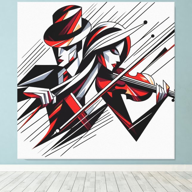 Lienzo Resumen Pareja con violín (Insitu (piso de madera))