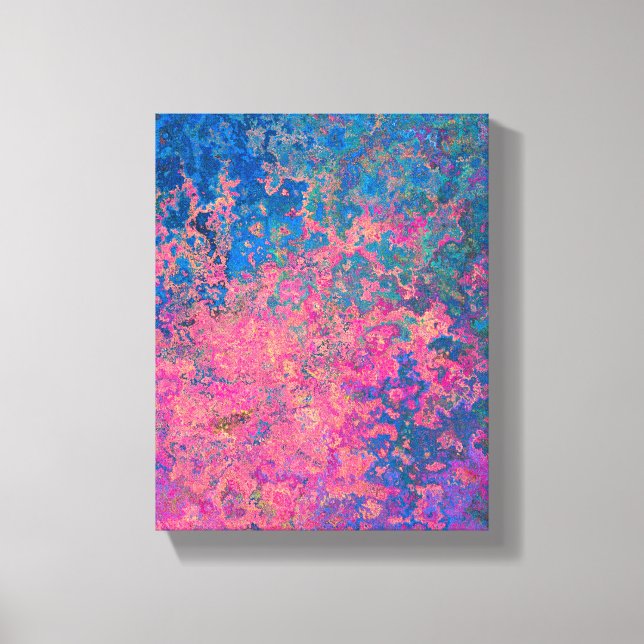 Lienzo Resumen, rosa, púrpura y azul, tinta de alcohol (Anverso)