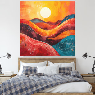 Lienzo Resumen Sunset - Colorido Wavy Horizon Art Print