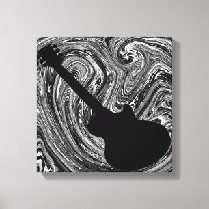 Lienzo Resumen Swirls Guitar Canvas Print, negro y blanco